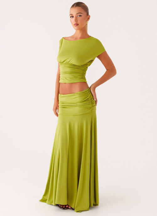 Seraphina – Ruched Satin Maxi Set