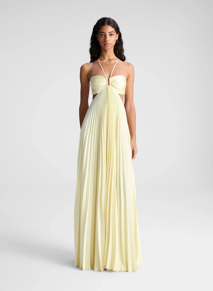 Solaria – Pleated Satin Tie-Back Gown