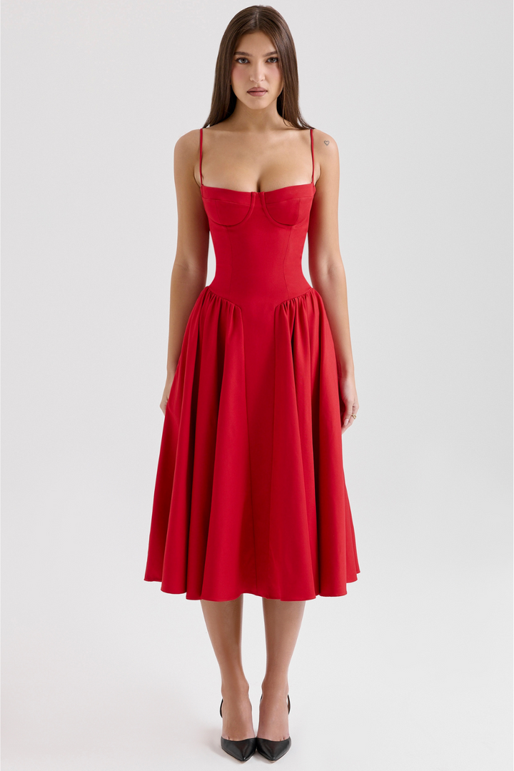Solène – Corset Twill Midi Dress