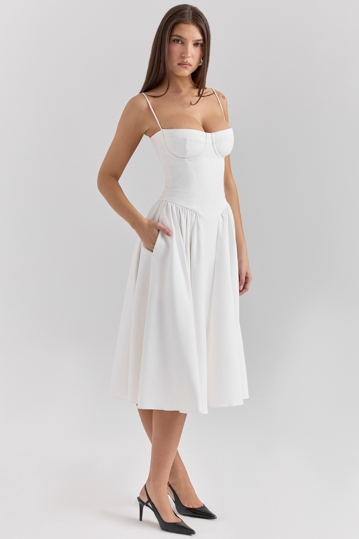 Solène – Corset Twill Midi Dress