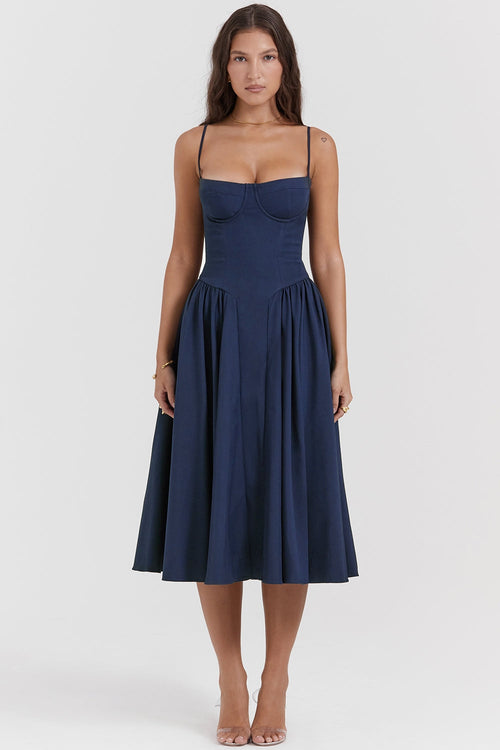 Solène – Corset Twill Midi Dress