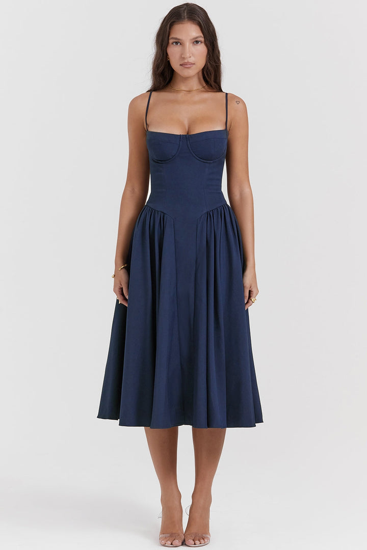 Solène – Corset Twill Midi Dress