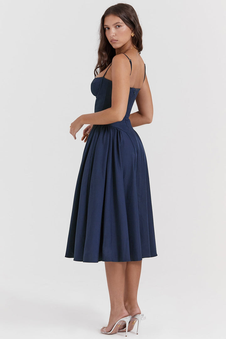 Solène – Corset Twill Midi Dress