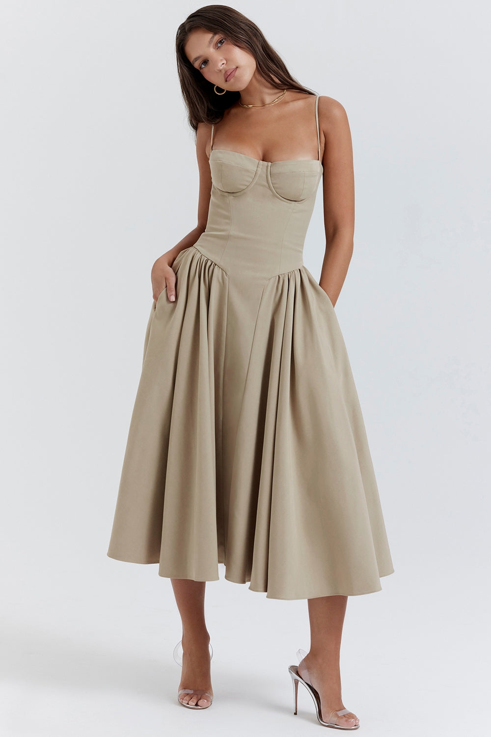 Solène – Corset Twill Midi Dress