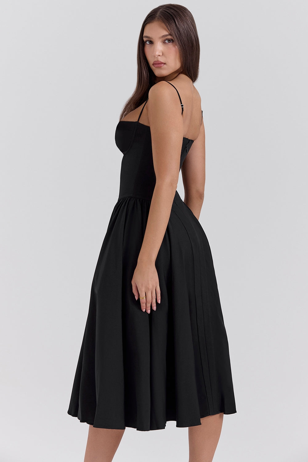 Solène – Corset Twill Midi Dress