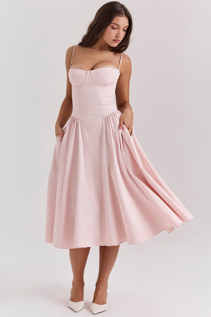 Solène – Corset Twill Midi Dress
