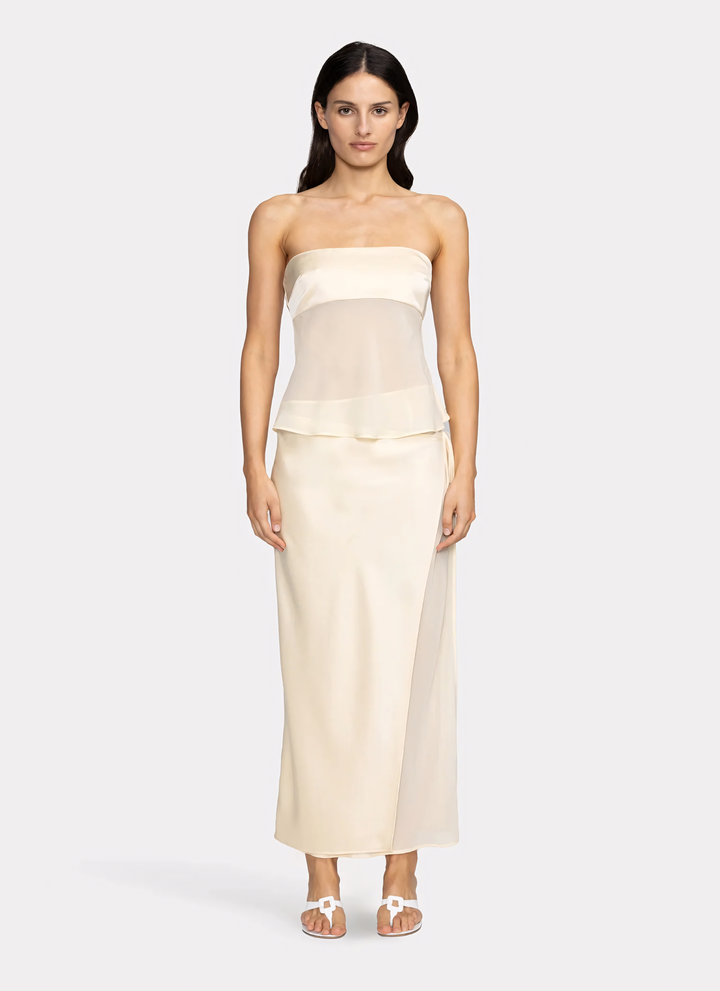 Lunara – Sheer Draped Strapless Dress